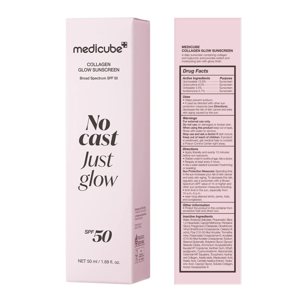 [Medicube] No Cast Just Glow Collagen Sunscreen | SPF 50 Broad Spectrum Face Sunscreen | Lightweight, Non-Sticky, Hydrating Formula | No White Cast or Residue | Peptide, Cica for Soothing & Natural Glow