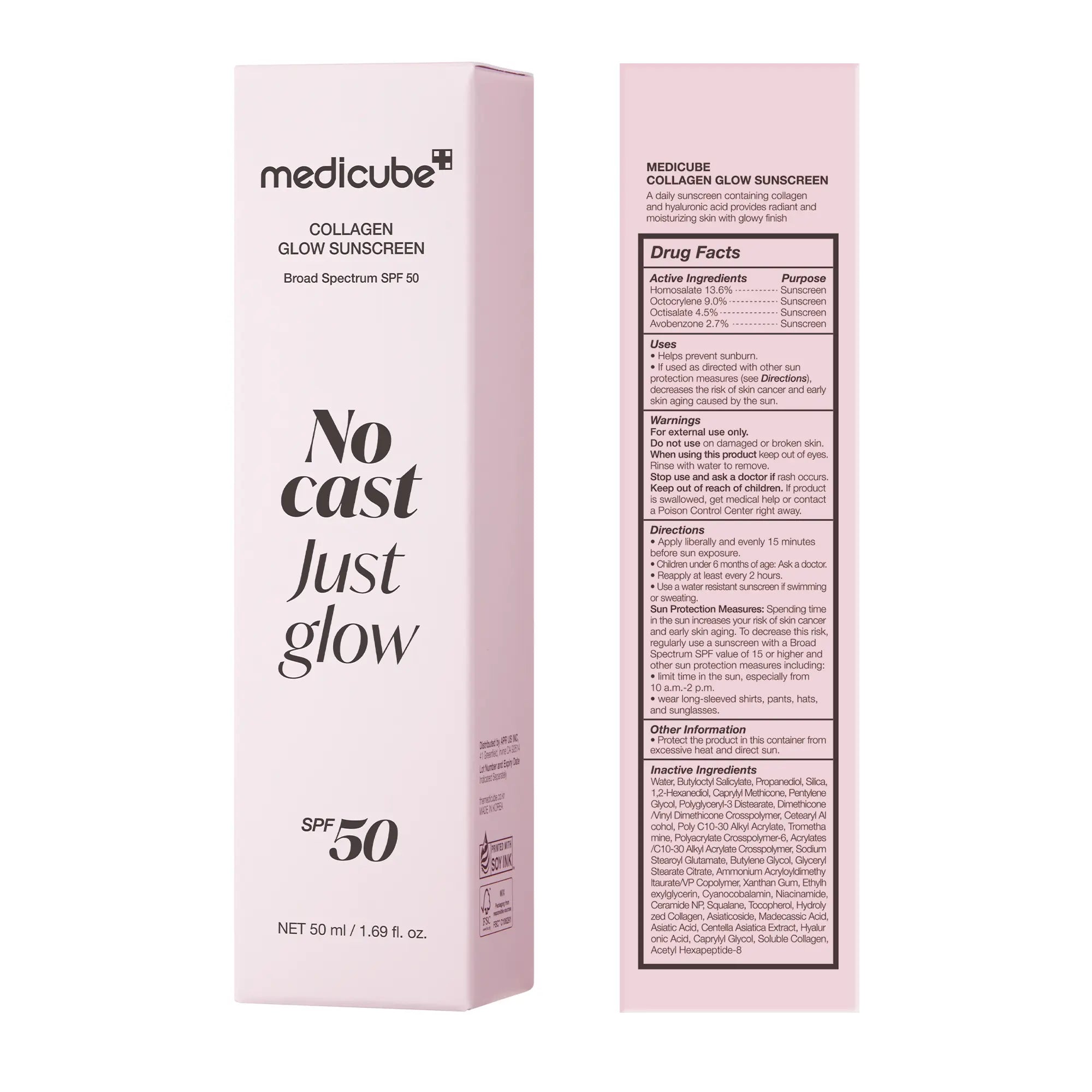 [Medicube] No Cast Just Glow Collagen Sunscreen | SPF 50 Broad Spectrum Face Sunscreen | Lightweight, Non-Sticky, Hydrating Formula | No White Cast or Residue | Peptide, Cica for Soothing & Natural Glow
