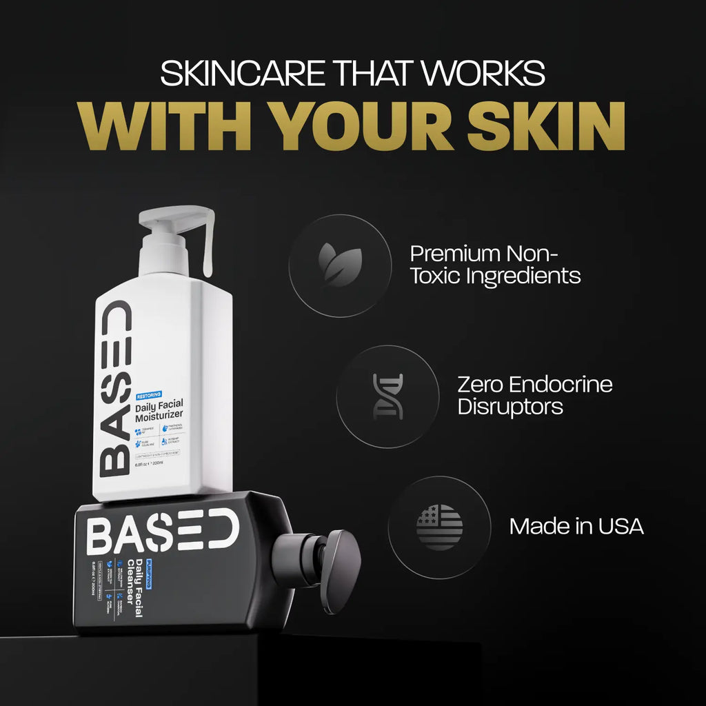 BASED Daily Skincare Duo | Purifying Face Wash + Restoring Moisturizer | Built for All Skin Types | Premium, Non-Toxic Ingredients | Hormone Safe – No Endocrine Disruptors