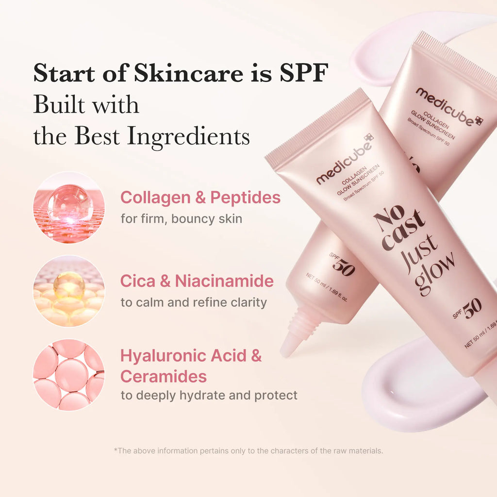 [Medicube] No Cast Just Glow Collagen Sunscreen | SPF 50 Broad Spectrum Face Sunscreen | Lightweight, Non-Sticky, Hydrating Formula | No White Cast or Residue | Peptide, Cica for Soothing & Natural Glow