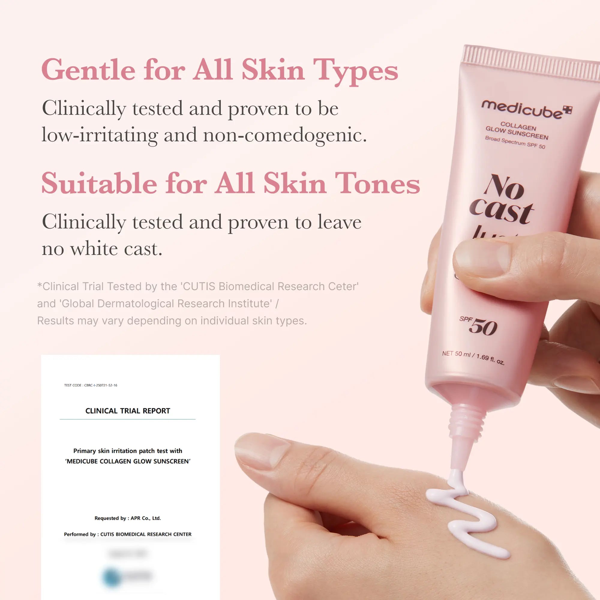 [Medicube] No Cast Just Glow Collagen Sunscreen | SPF 50 Broad Spectrum Face Sunscreen | Lightweight, Non-Sticky, Hydrating Formula | No White Cast or Residue | Peptide, Cica for Soothing & Natural Glow