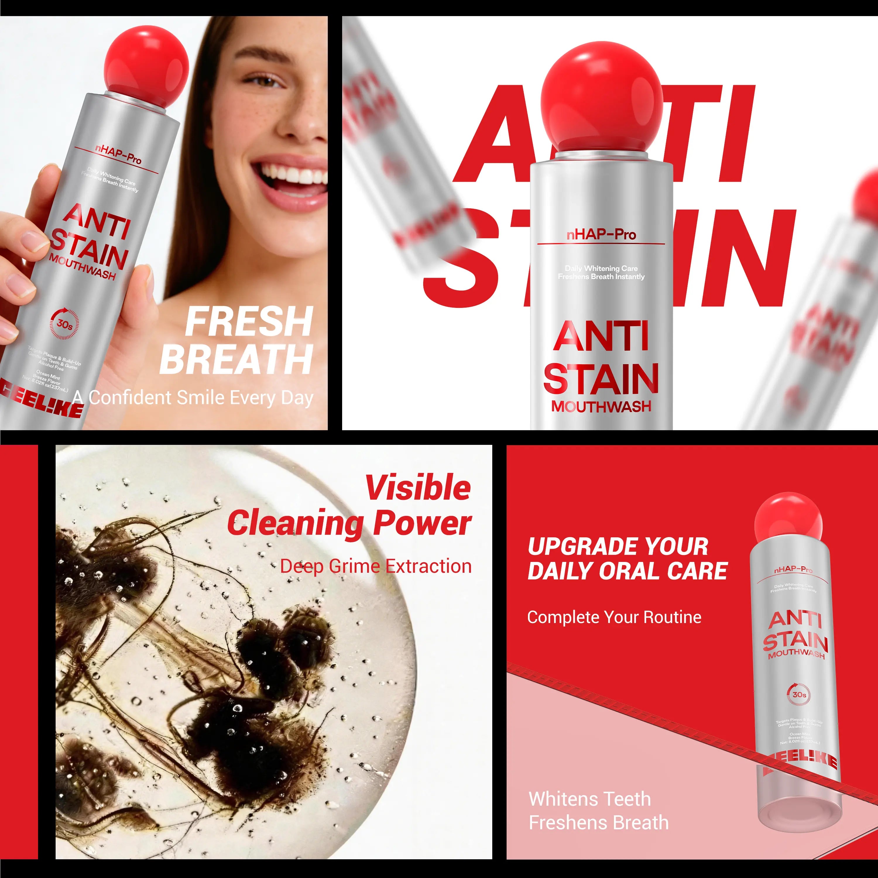 CEELIKE Stain Whitening Mouthwash, Brightens Teeth, Freshens Breath with Essential Oils, 237Ml