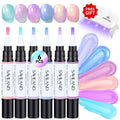 SAVILAND 5-In-1 Gel Nail Polish Pen, Aurora Effect Gel Nail Pen with Base Color Top Coat in One, Easy Apply UV/LED Curing Nail Polish Pen, Travel-Friendly No-Mess Manicure for DIY Nail Art