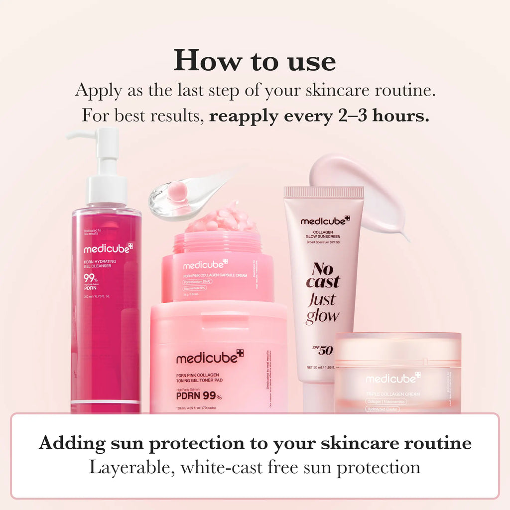 [Medicube] No Cast Just Glow Collagen Sunscreen | SPF 50 Broad Spectrum Face Sunscreen | Lightweight, Non-Sticky, Hydrating Formula | No White Cast or Residue | Peptide, Cica for Soothing & Natural Glow