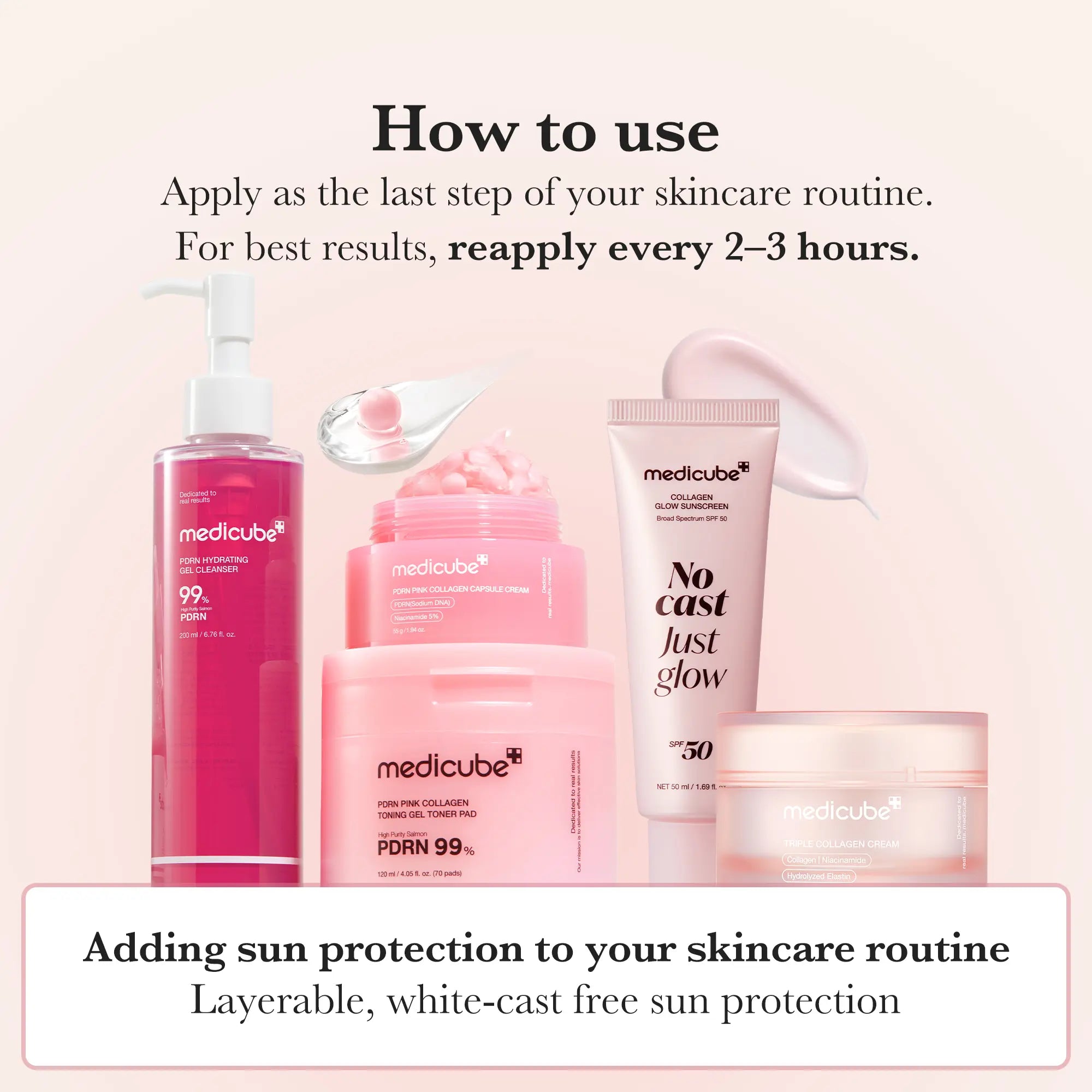 [Medicube] No Cast Just Glow Collagen Sunscreen | SPF 50 Broad Spectrum Face Sunscreen | Lightweight, Non-Sticky, Hydrating Formula | No White Cast or Residue | Peptide, Cica for Soothing & Natural Glow