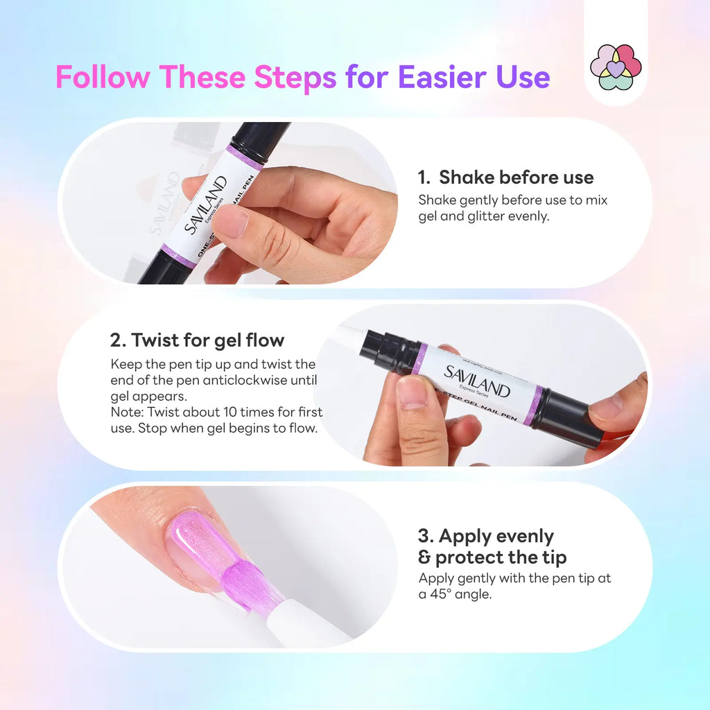 SAVILAND 5-In-1 Gel Nail Polish Pen, Aurora Effect Gel Nail Pen with Base Color Top Coat in One, Easy Apply UV/LED Curing Nail Polish Pen, Travel-Friendly No-Mess Manicure for DIY Nail Art